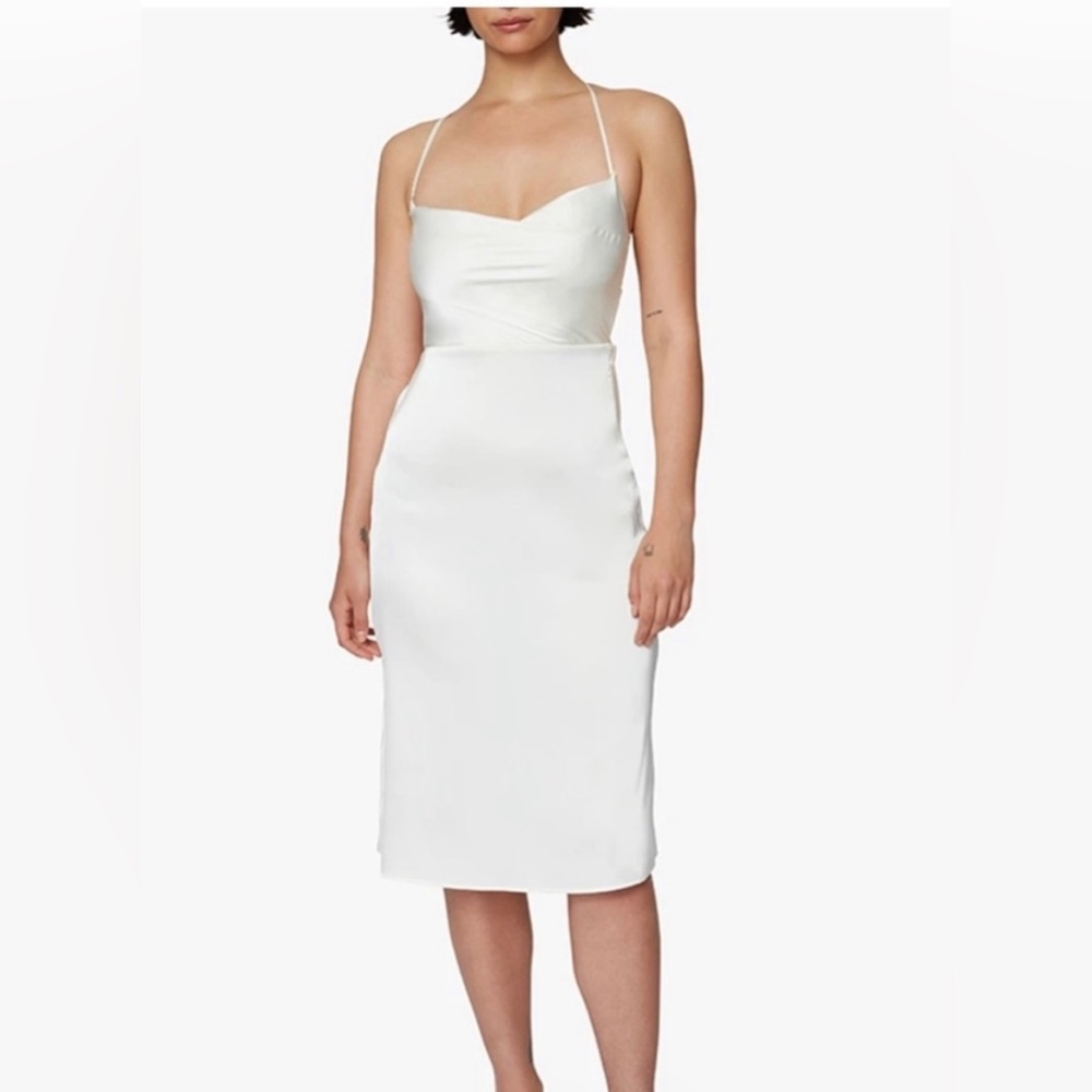 NWT- Danielle Bernstein Tie Back MIDI Dress Vanilla / White